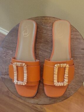 Sam Edelman Orange Slide Mules with Decorative Buckles